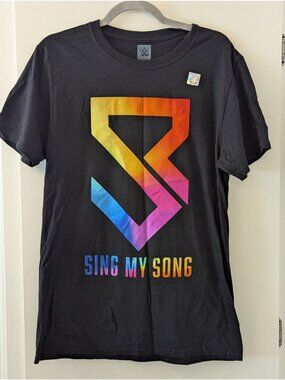 WWE Authentic Rainbow Logo "Sing My Song" Black T-Shirt Medium 100% Cotton For M